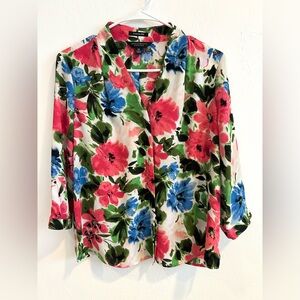 Women’s Investments Caroline Button Up Floral 3/4 Sleeve Blouse Petite Small